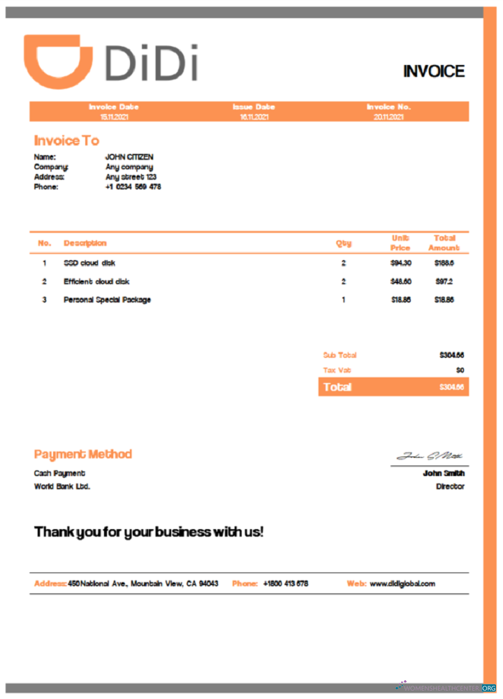 Download USA Didi Chuxing invoice Photoshop template